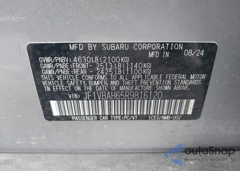 2024 Subaru Wrx Premium from USA, damaged, VIN JF1VBAH65R9816120